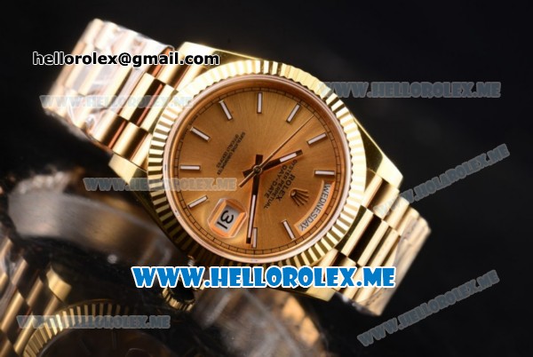 Rolex Day-Date Asia 2813 Automatic Yellow Gold Case/Bracelet with Yellow Gold Dial and Stick Markers (BP) - Click Image to Close